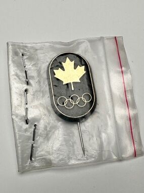 Vintage Team Canada Olympic Maple Leaf Tie Tack Pin Black Gold Tone